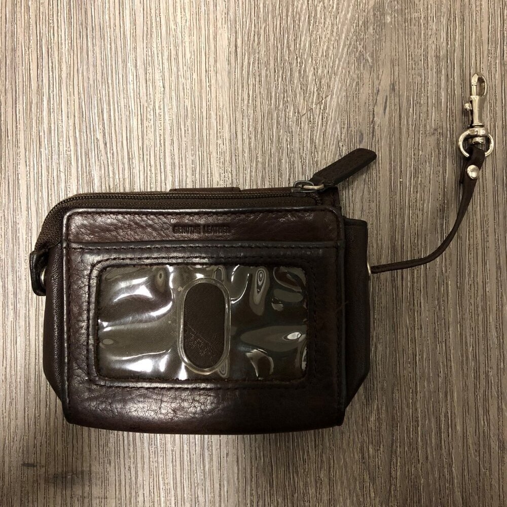 Fossil Genuine Leather Wallet Chocolate Brown Wristlet Keyring Keychain ID - Picture 2 of 9